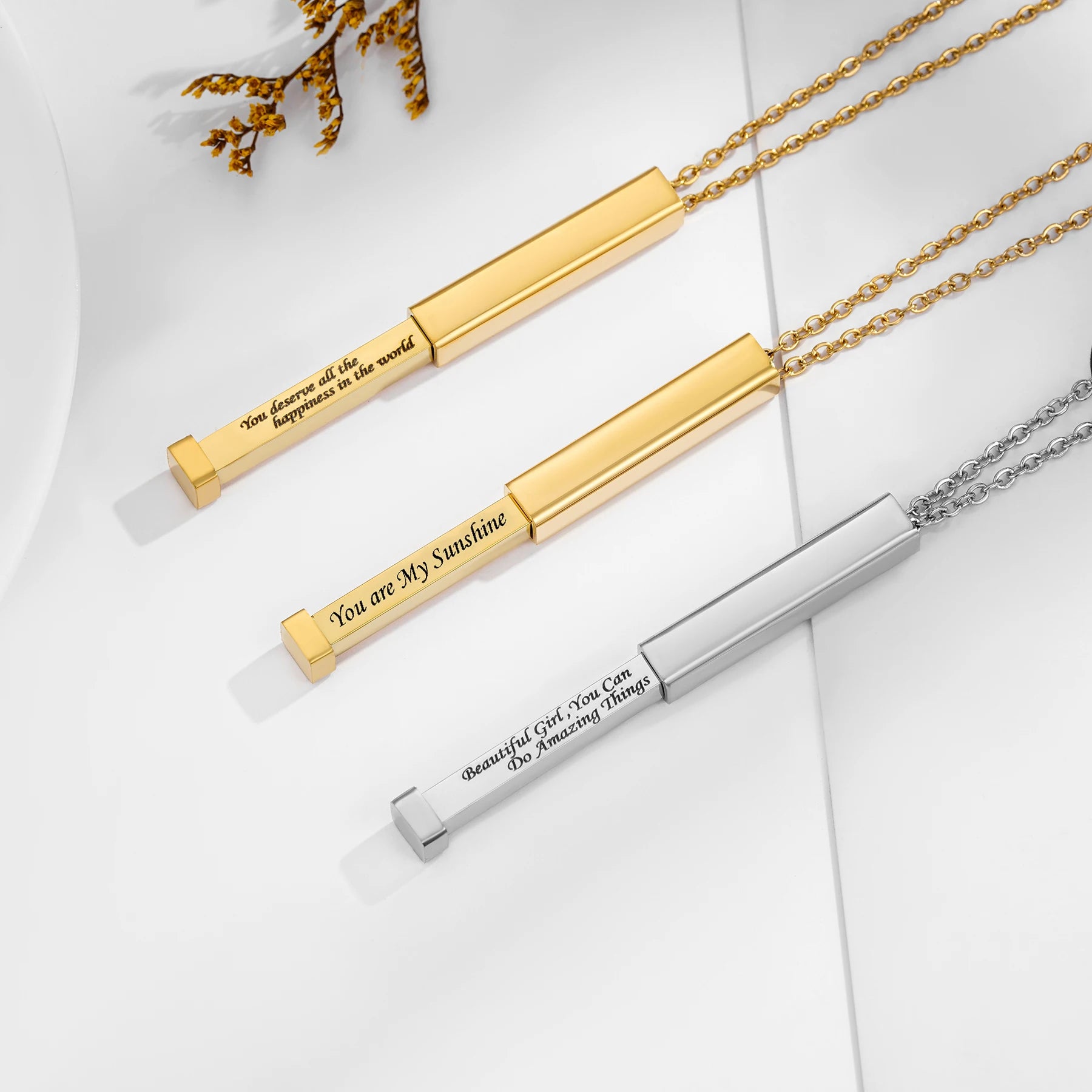 Hidden Secret Message Slider Necklace Funny Inspirational Jewelry Gifts for Daughter/Mom/Friend (You Are My Sunshine)